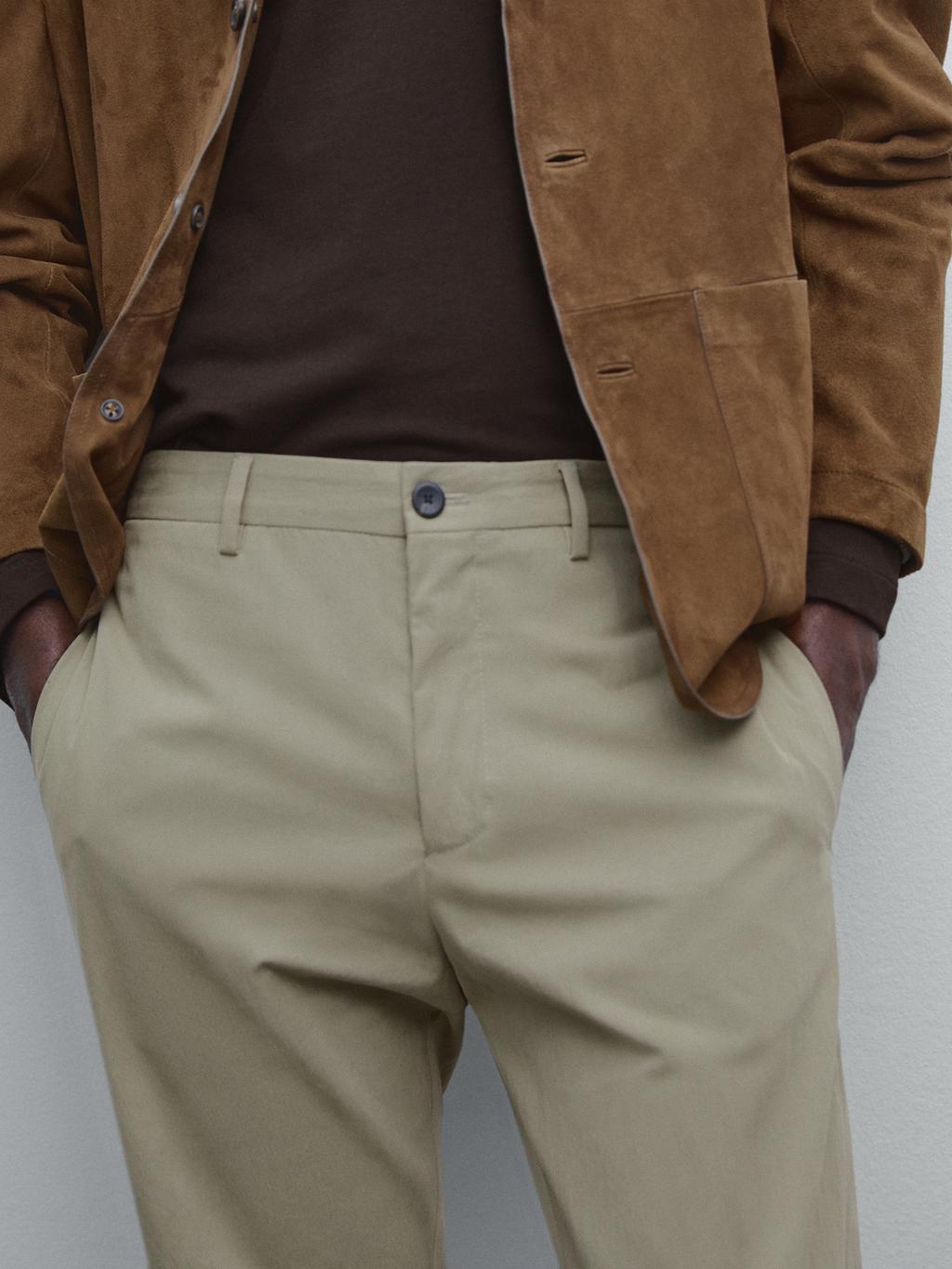 Cotton blend cigarette fit trousers