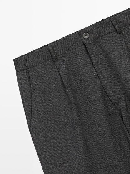 Straight-leg check texture trousers