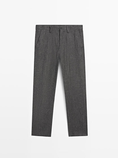 Straight-leg wool blend trousers