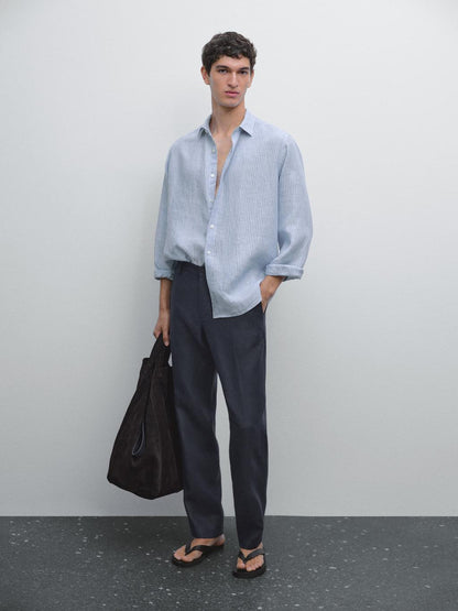 100% linen regular fit trousers