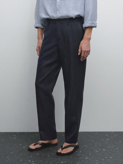 100% linen regular fit trousers