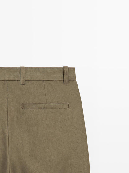 Relaxed fit wool blend darted trousers