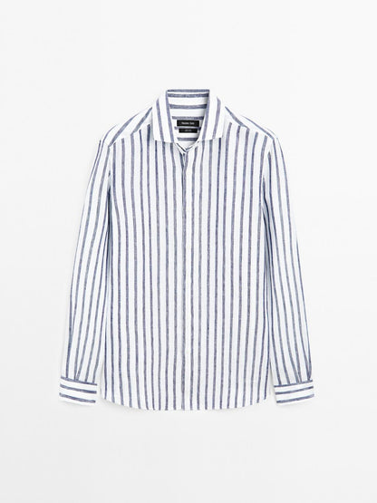 Regular fit striped linen shirt