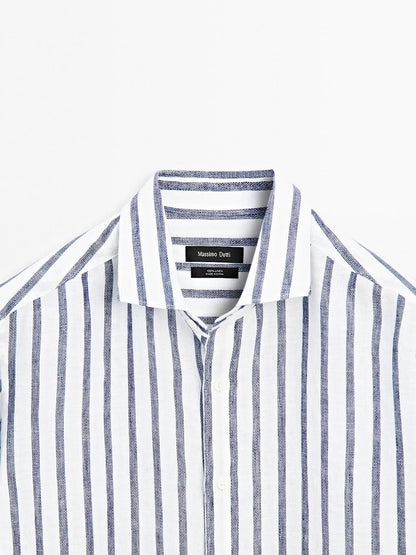 Regular fit striped linen shirt