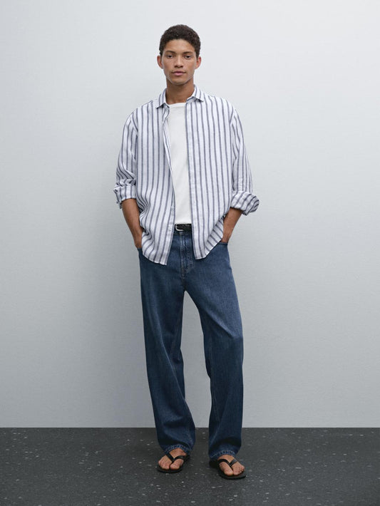 Regular fit striped linen shirt