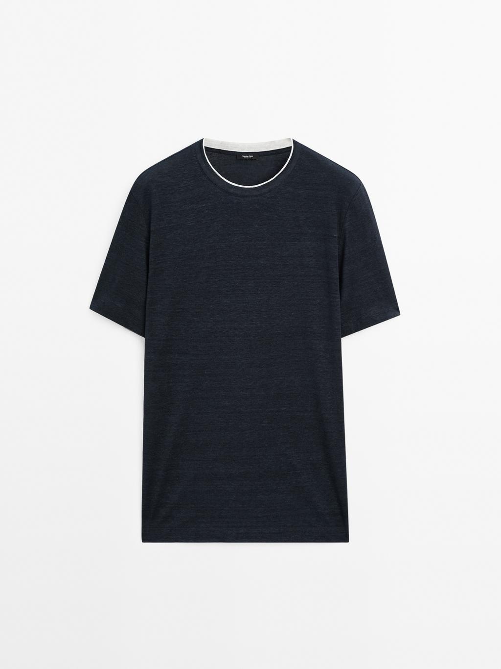 Linen blend contrast knit T-shirt