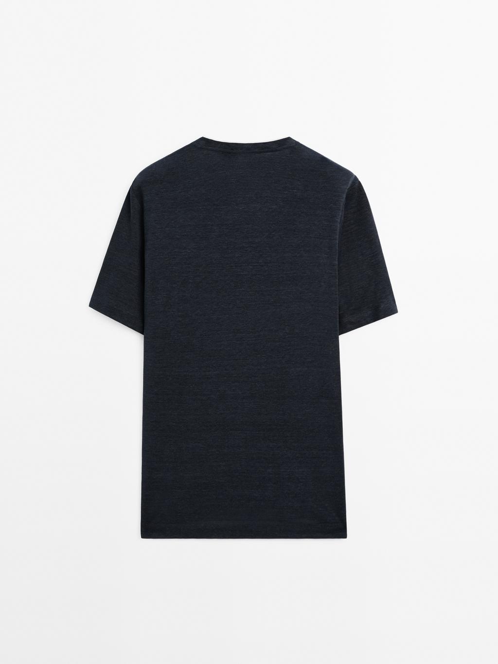 Linen blend contrast knit T-shirt