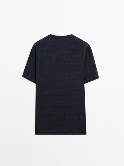 Linen blend contrast knit T-shirt