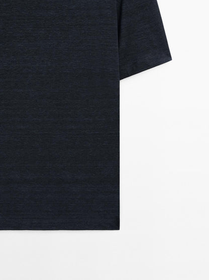 Linen blend contrast knit T-shirt