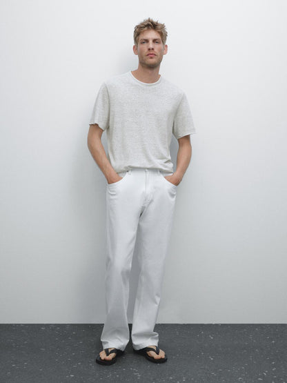 Linen blend contrast knit T-shirt