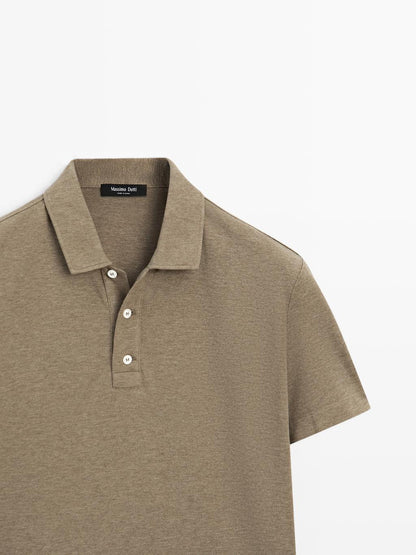 100% cotton melange short sleeve polo shirt