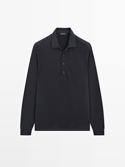 Textured long sleeve polo shirt