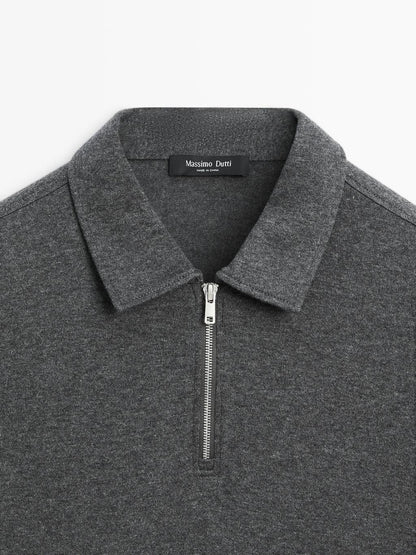 Long sleeve polo shirt with zip-up collar