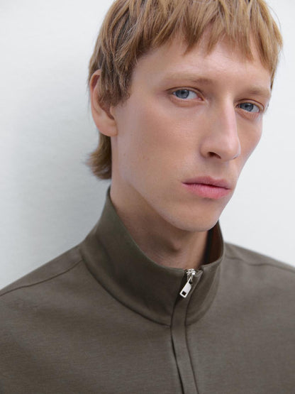 Zipped high neck polo shirt