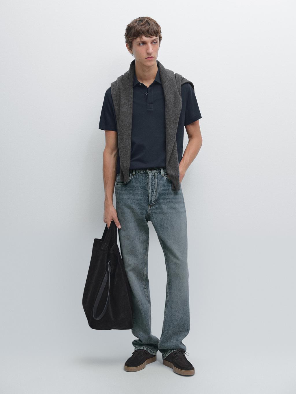 Cotton blend short sleeve polo shirt