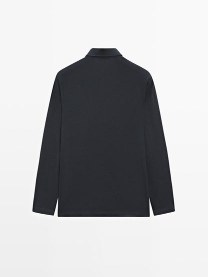 Wool blend knit polo sweater