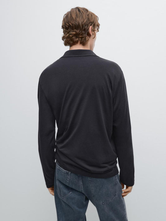 Wool blend knit polo sweater