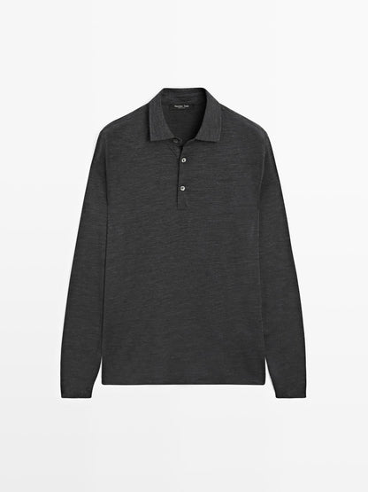 Wool blend knit polo sweater