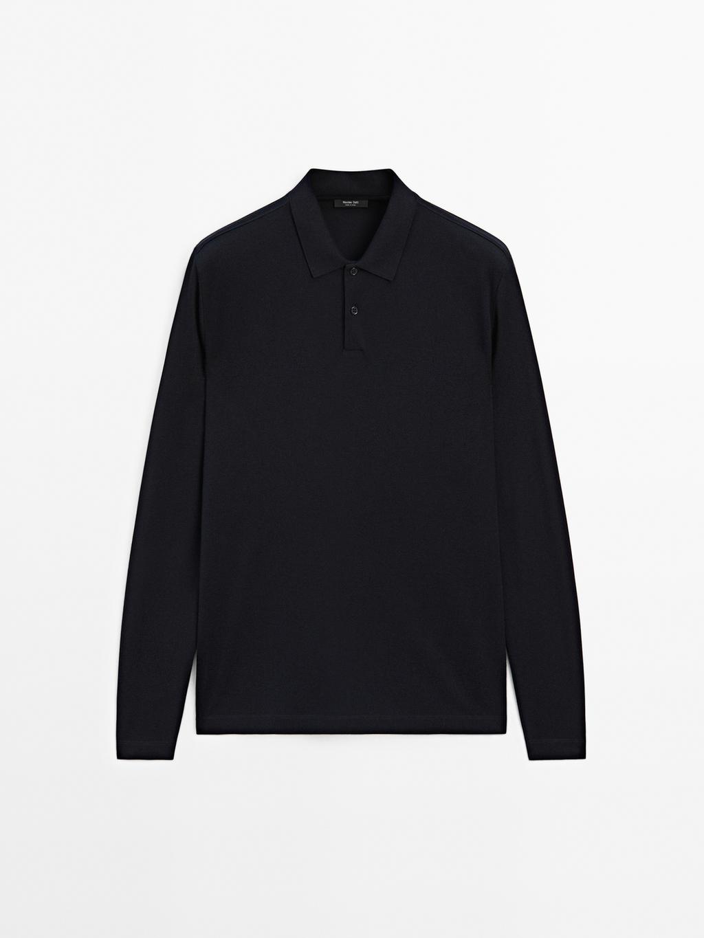 Long sleeve mercerised cotton pique polo shirt