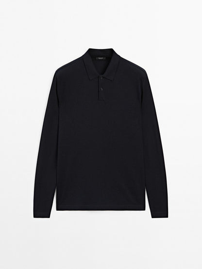 Long sleeve mercerised cotton pique polo shirt