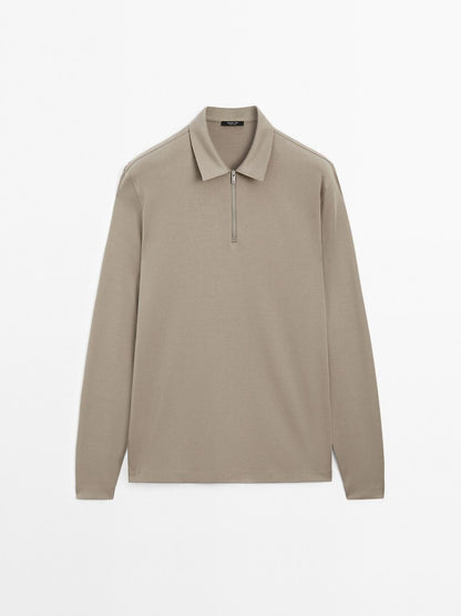 Long sleeve zip-up polo shirt