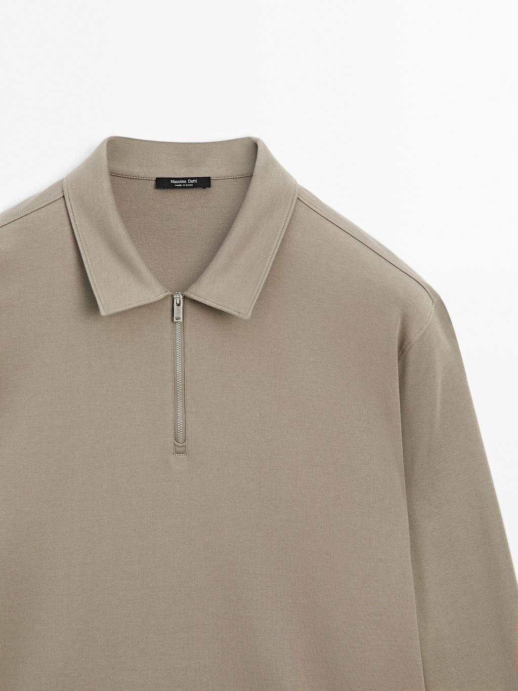 Long sleeve zip-up polo shirt