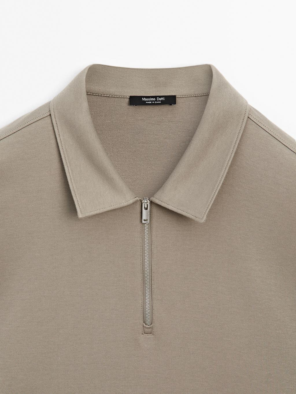 Long sleeve zip-up polo shirt