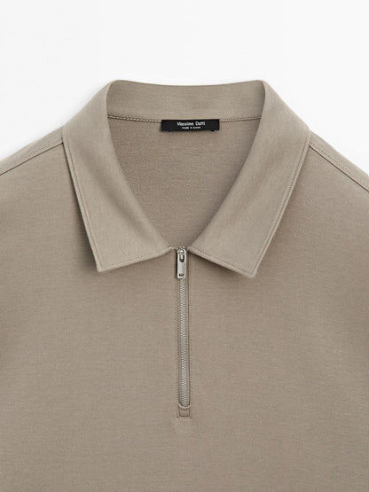 Long sleeve zip-up polo shirt