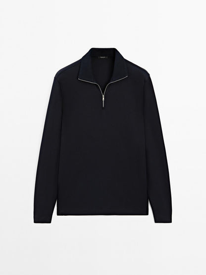 Mock neck quarter zip polo shirt