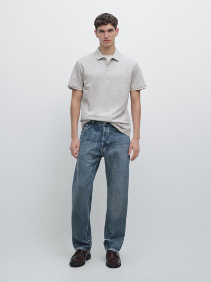 Short sleeve melange polo shirt