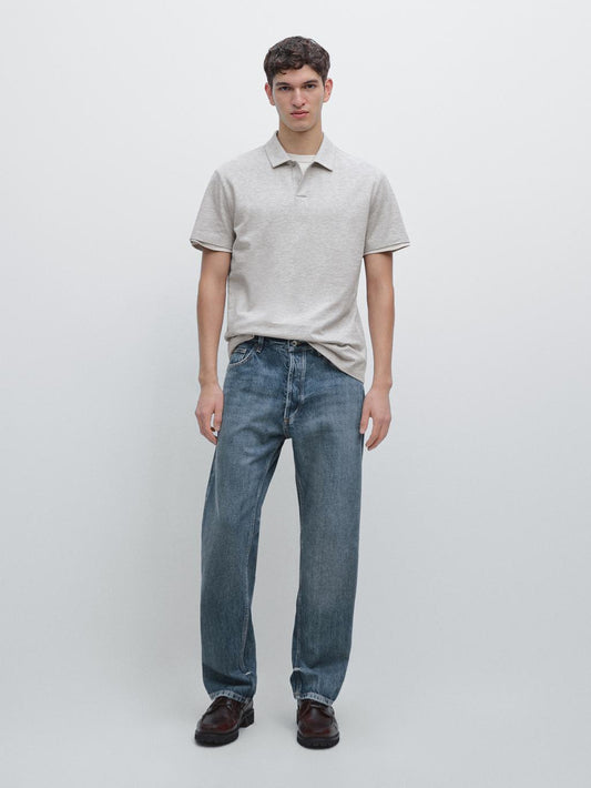 Short sleeve melange polo shirt