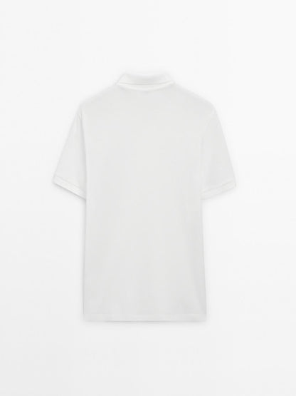 Micro textured pique cotton polo shirt