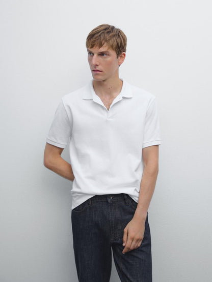 Micro textured pique cotton polo shirt