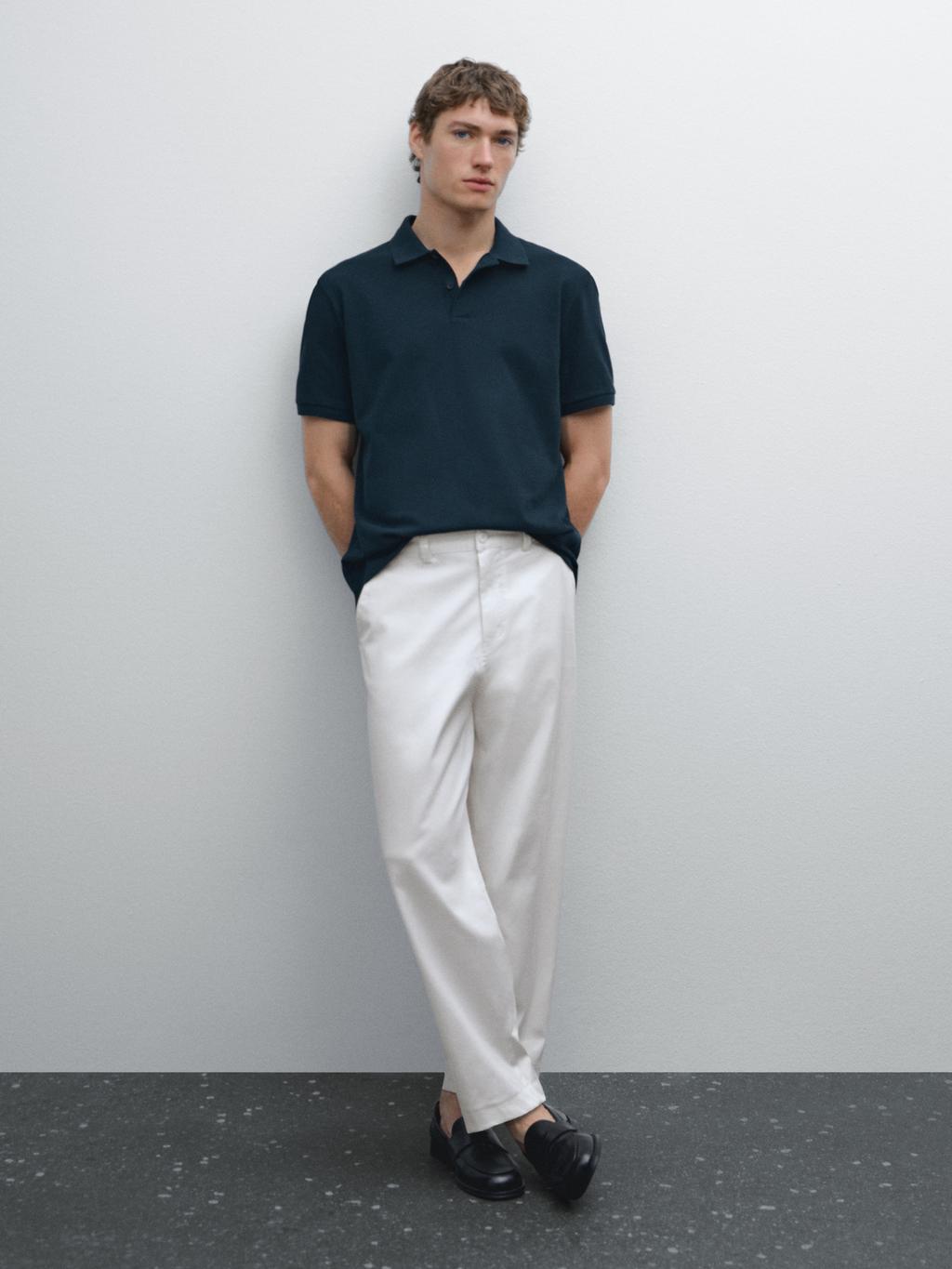 Micro textured pique cotton polo shirt