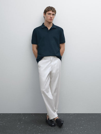 Micro textured pique cotton polo shirt