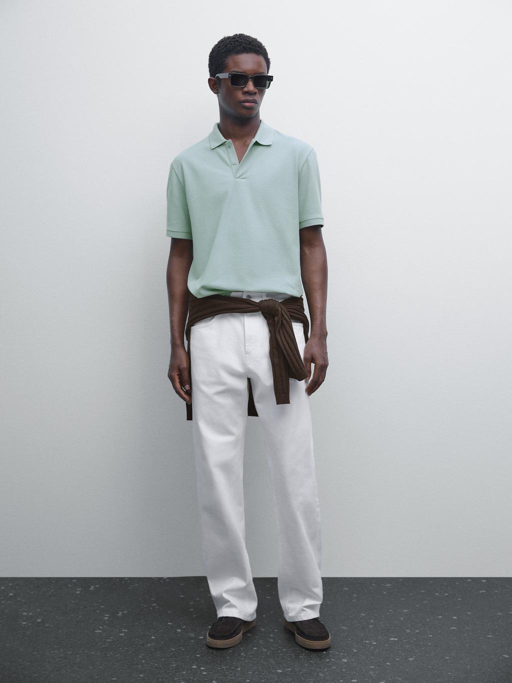 Micro textured pique cotton polo shirt