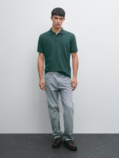 Micro textured pique cotton polo shirt