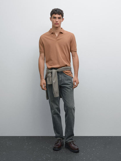 Micro textured pique cotton polo shirt