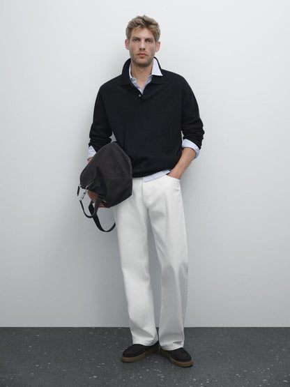 100% cashmere ribbed knit polo shirt