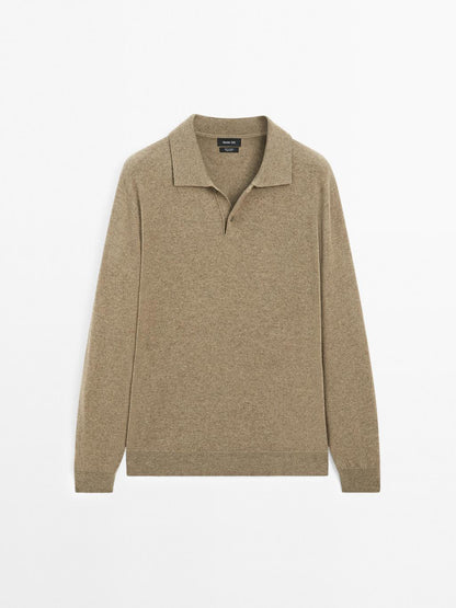 100% cashmere ribbed knit polo shirt