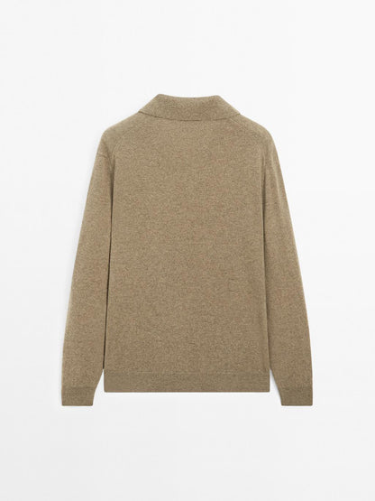 100% cashmere ribbed knit polo shirt