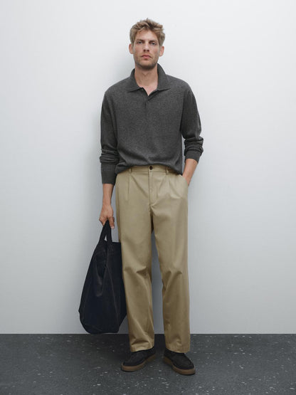 100% cashmere ribbed knit polo shirt