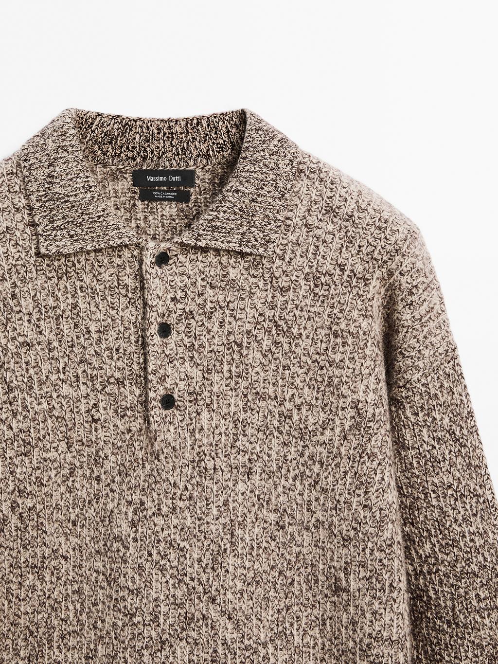 100% cashmere knit polo sweater