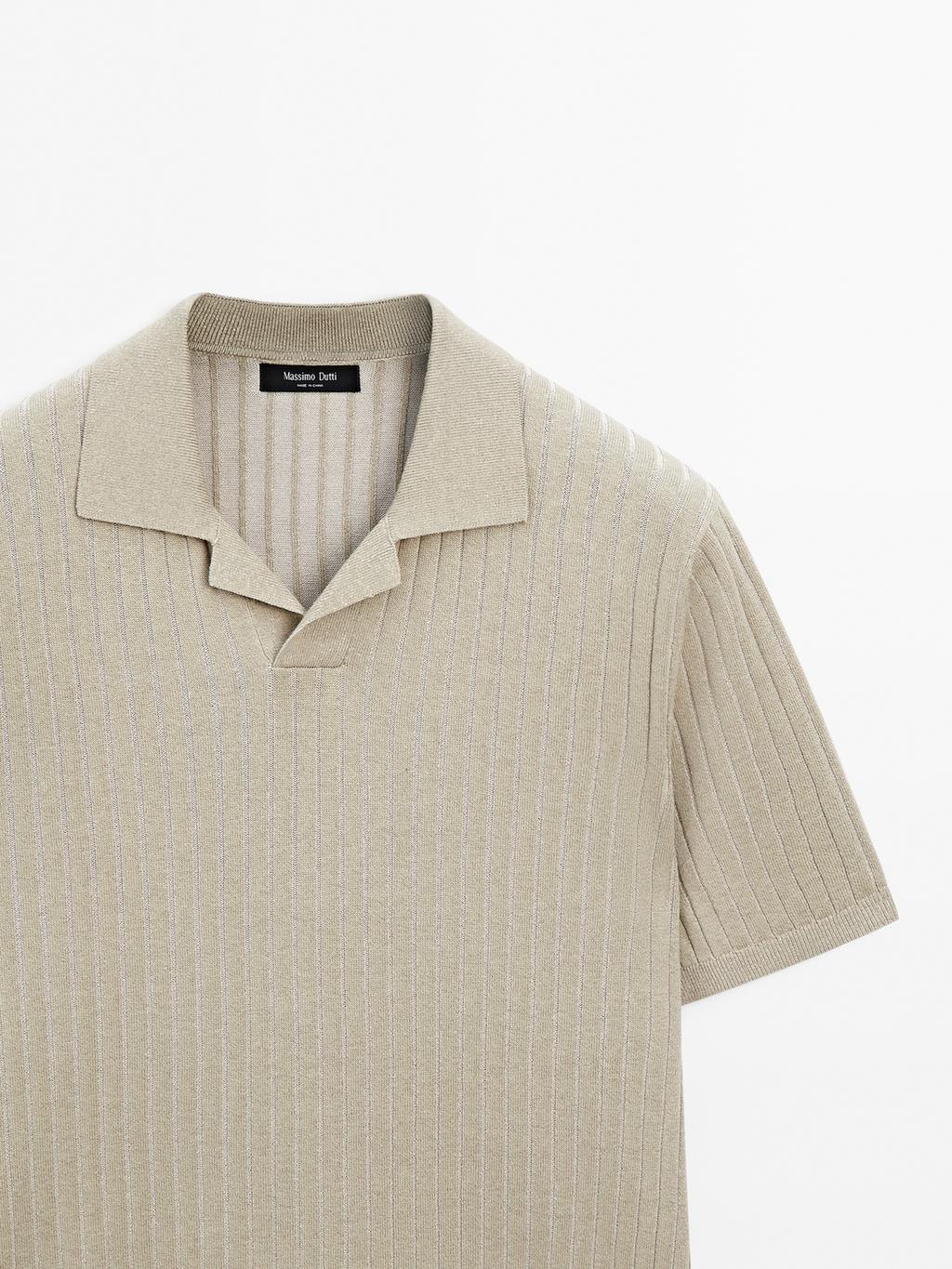 Ribbed knit short sleeve polo shirt