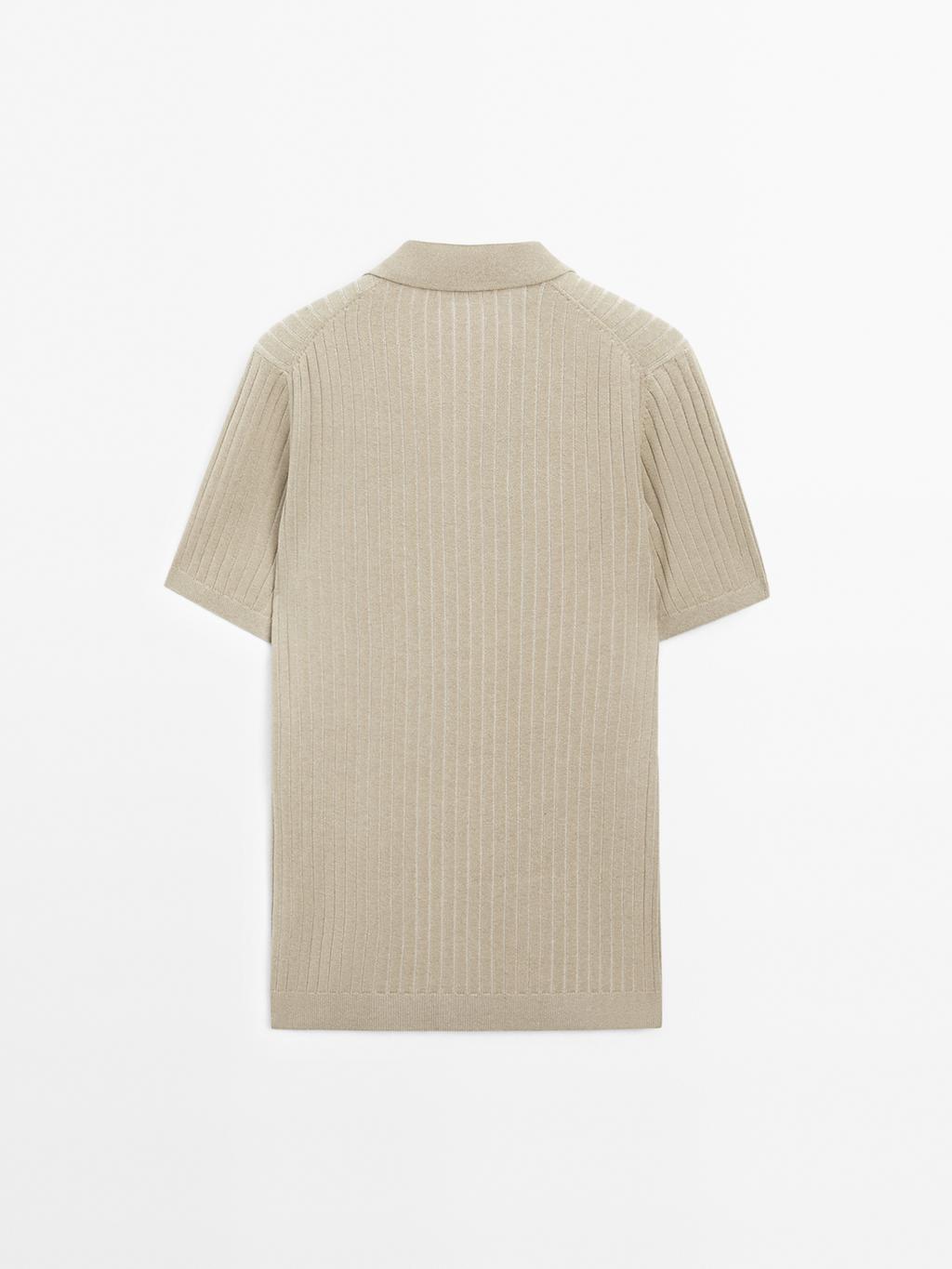 Ribbed knit short sleeve polo shirt