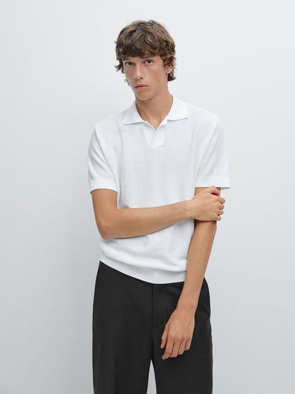 Textured knit short sleeve polo shirt