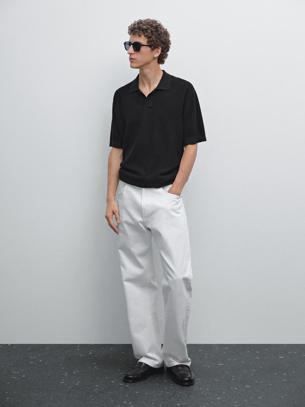 Textured knit short sleeve polo shirt