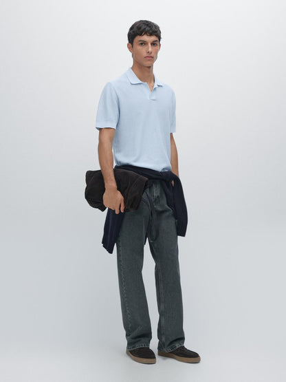 Textured knit short sleeve polo shirt