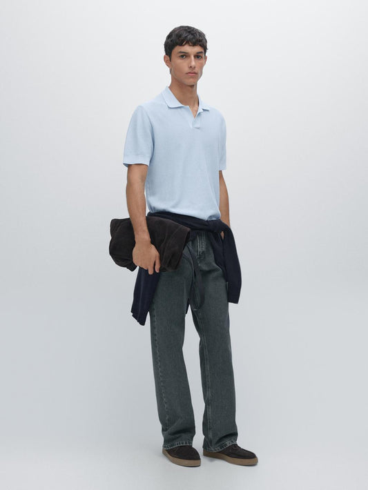 Textured knit short sleeve polo shirt