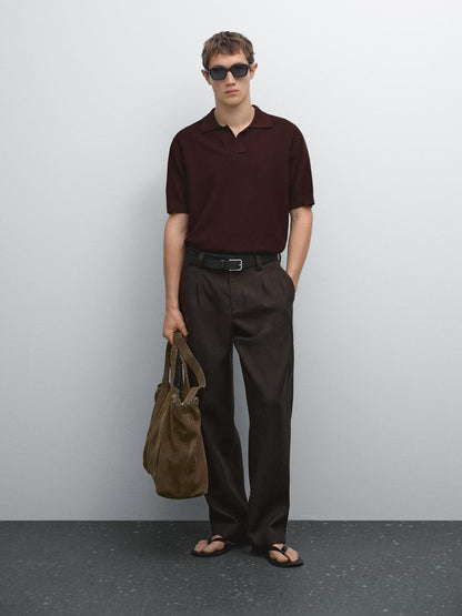 Textured knit short sleeve polo shirt